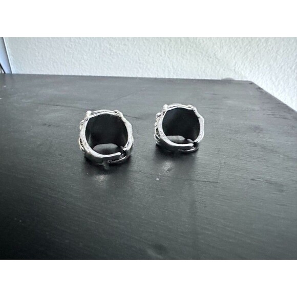 Dragon Eye Mens Ring Adjustable Yellow Blue Silver Metal Gothic Cosplay Set of 2 - Picture 4 of 8